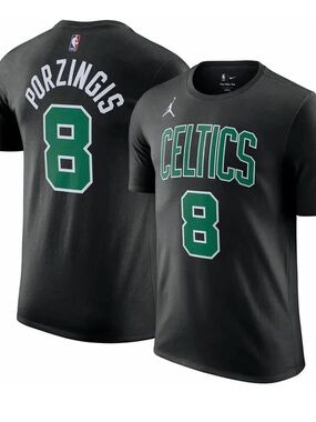 NBA Celtics Porziņģis #8 Black Tee with Green and White Accents
